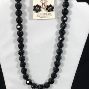 New Black Crystal Glass Beaded Neckace and Earring